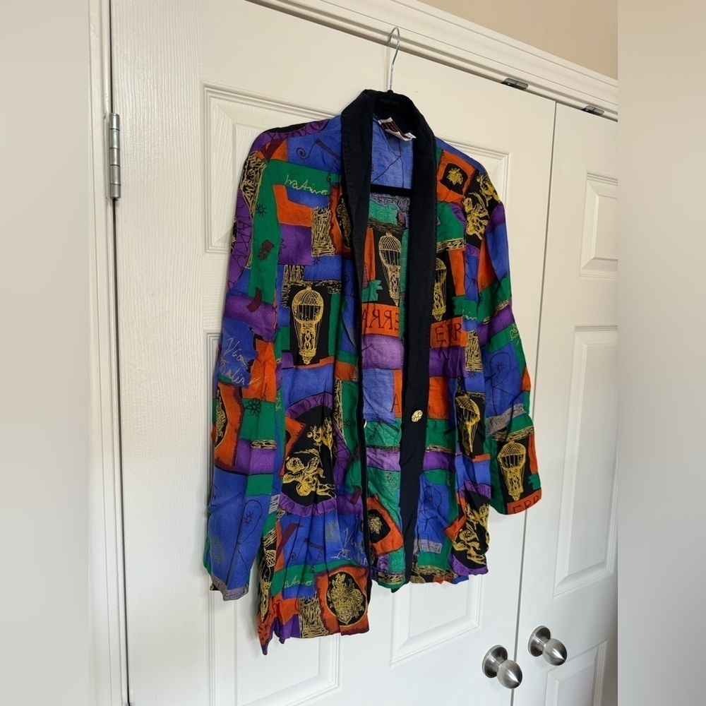 SHARON ANTHONY Vintage Art To Wear Cardigan Bold Boho Artsy Buttons - Picture 2 of 11